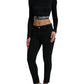 Black Viscose Stretch Long Sleeves Cropped Top