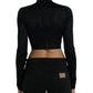 Black Viscose Stretch Long Sleeves Cropped Top