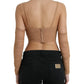 Brown Nylon Stretch Open Shoulder Cropped Top