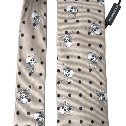 Beige Skull Print Silk Tie Exclusive Collection