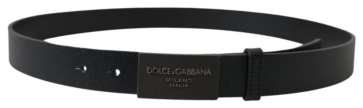 Elegant Black Leather Belt with Logo Buckle