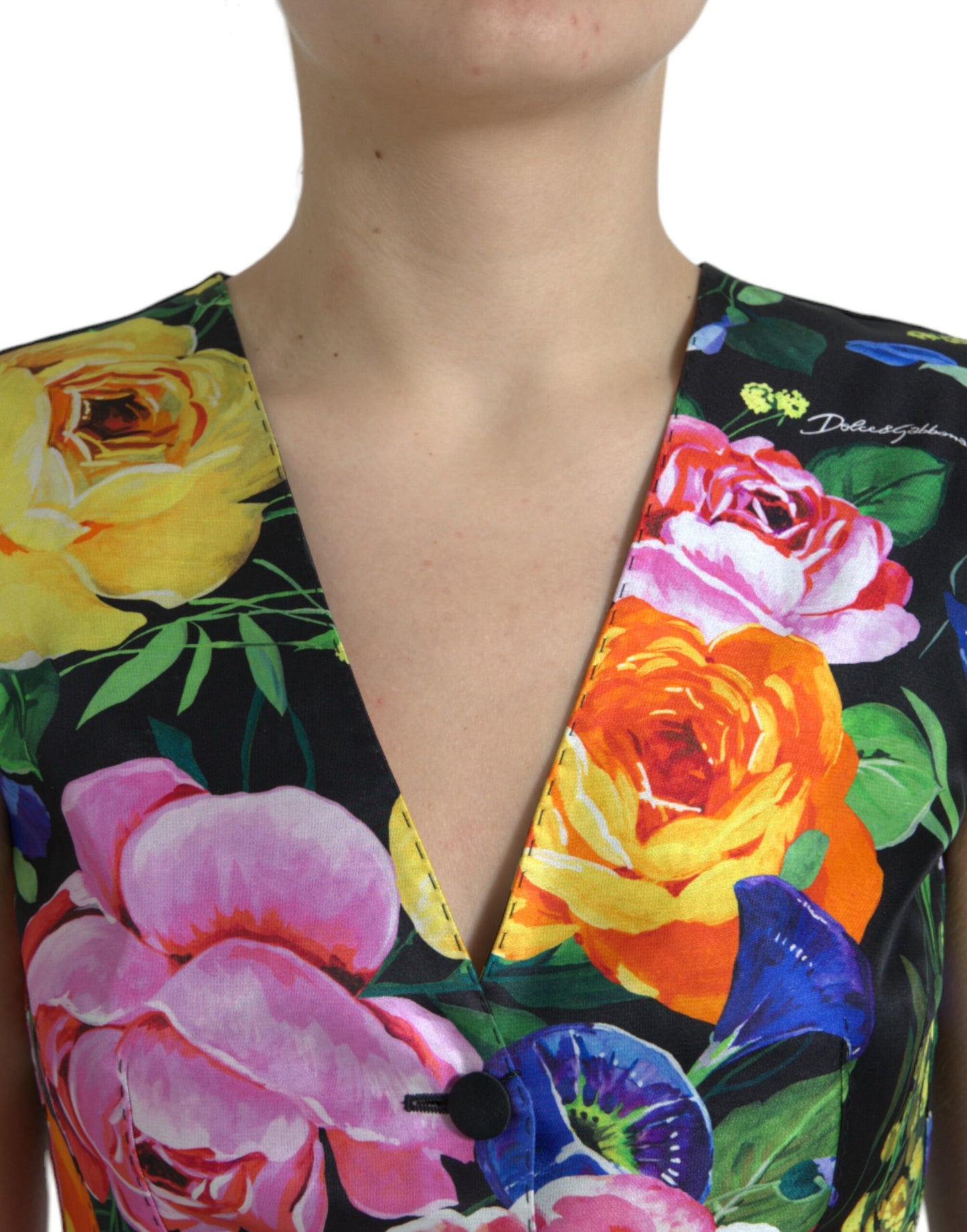 Multicolor Floral Button Waistcoat Vest Top