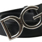 Black Leather Silver Logo Metal Buckle Belt