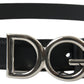 Black Leather Silver Logo Metal Buckle Belt