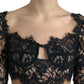 Black Nylon Floral Lace Bustier Cropped Top