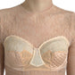 Beige Nylon Floral Lace Bustier Cropped Top