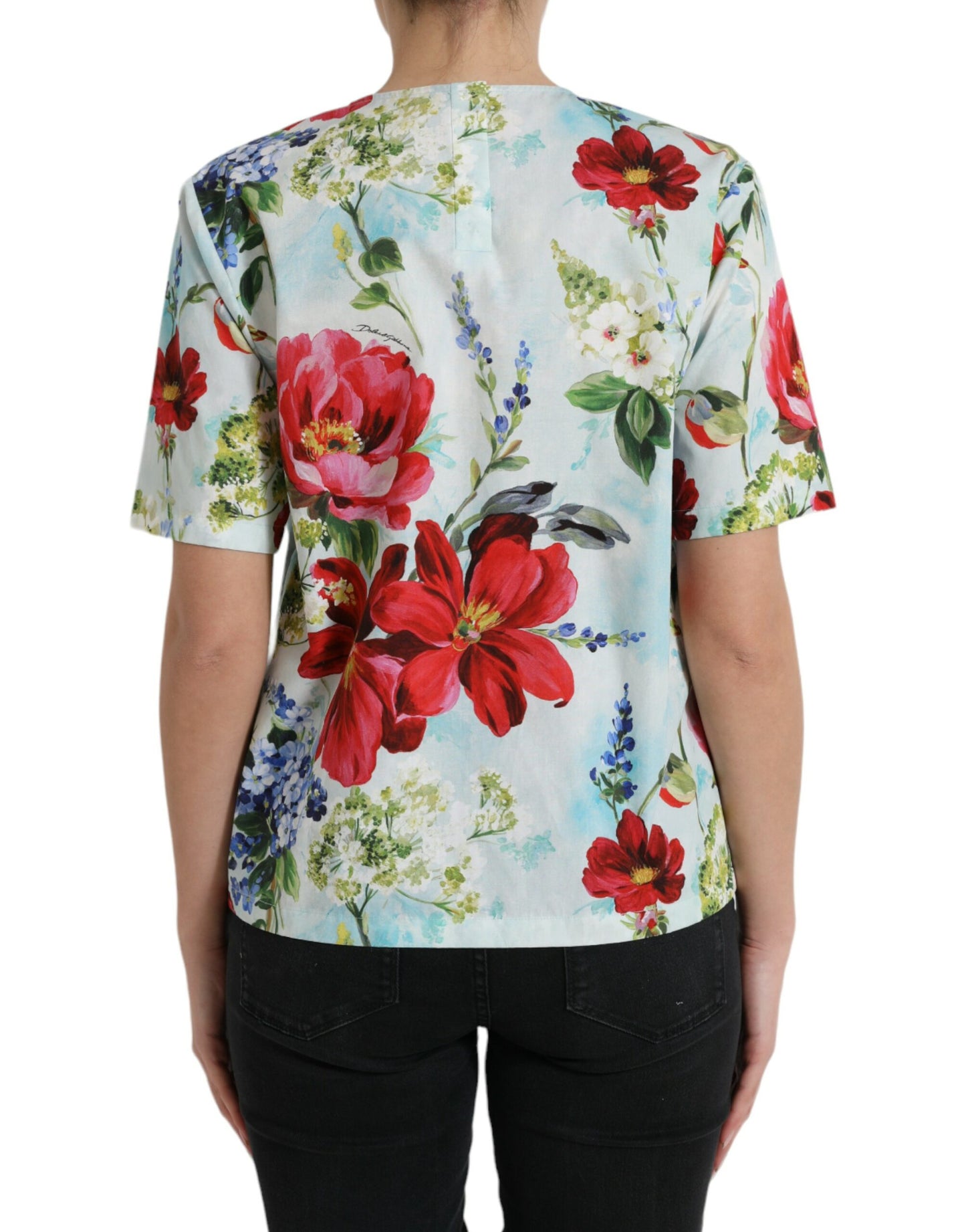 Multicolor Floral Cotton Round Neck Blouse Top