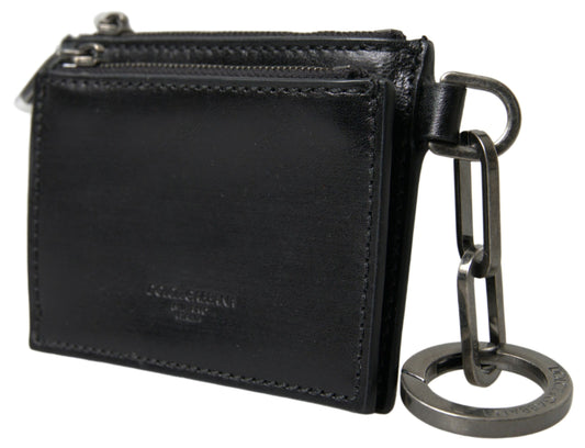 Black Leather Zip Logo Keyring Coin Purse Wallet