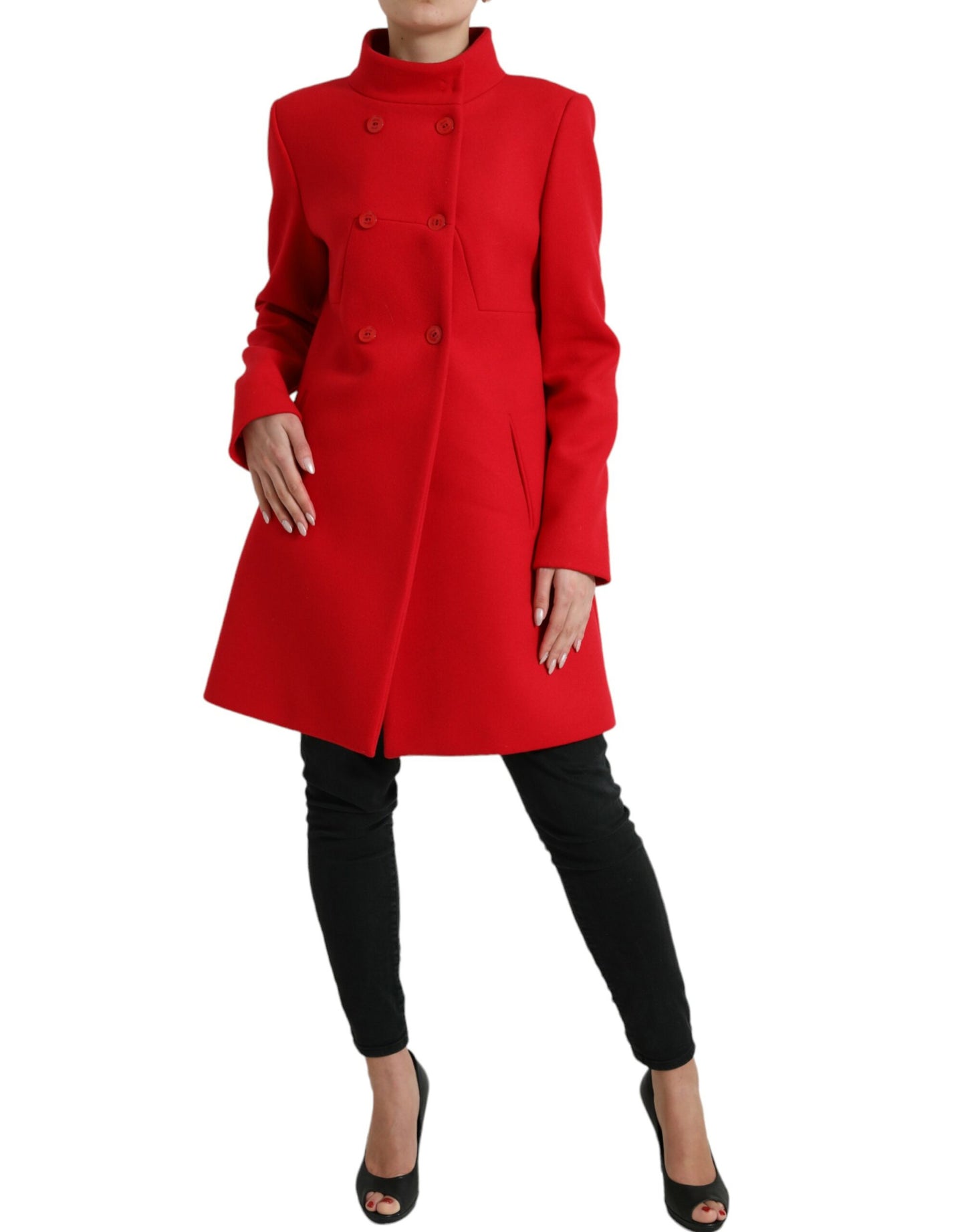 Red Wool Double Breasted Long Sleeves Coat Jacket