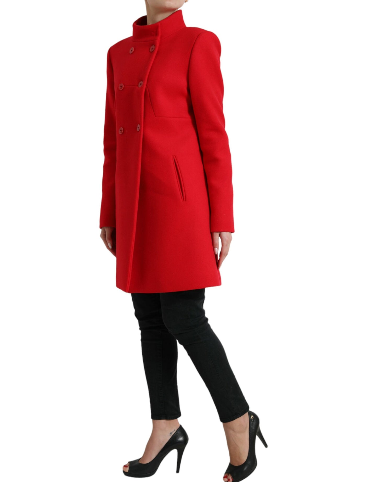 Red Wool Double Breasted Long Sleeves Coat Jacket