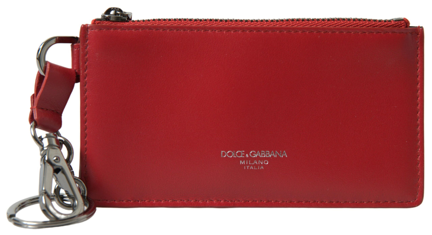 Chic Red Leather Card Holder Wallet