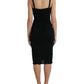 Black Roses Wool Sheath Bodycon Midi Dress