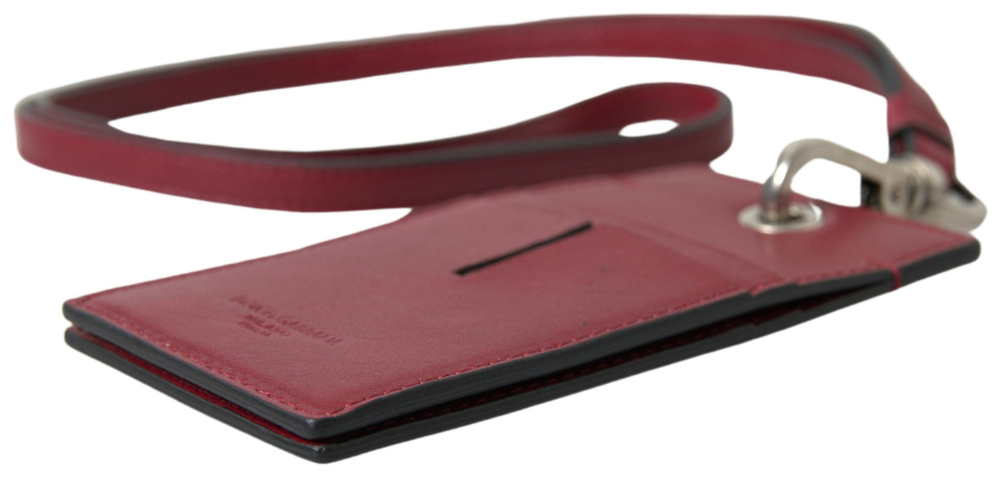 Elegant Red Leather Cardholder with Lanyard