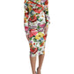 Multicolor Floral Sheath Midi Silk Dress