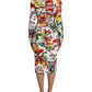 Multicolor Floral Sheath Midi Silk Dress