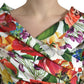 Multicolor Floral Sheath Midi Silk Dress