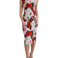 Pink Viscose Pink Floral V-neck Sheath Midi Dress