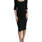 Black Floral Lace Viscose Bodycon Midi Dress