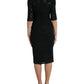 Black Floral Lace Viscose Bodycon Midi Dress