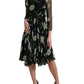 Black Floral Sheer A-line Knee Length Dress