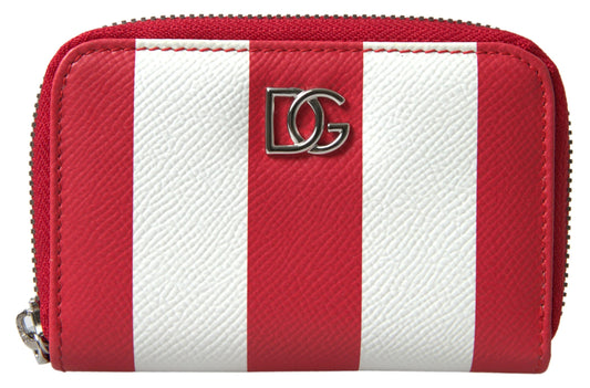 Elegant Continental Zip Wallet - Red & White Leather