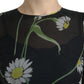 Black Floral Sheer A-line Knee Length Dress