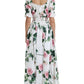 White Cotton Rose A-line Pleated Long Dress
