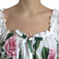 White Cotton Rose A-line Pleated Long Dress
