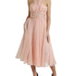 Pink Silk Chiffon Halter A-line Pleated Midi Dress