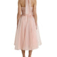 Pink Silk Chiffon Halter A-line Pleated Midi Dress