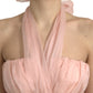 Pink Silk Chiffon Halter A-line Pleated Midi Dress