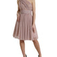 Pink One Shoulder Pleated Lame Tulle Dress