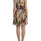 Beige Floral Sleeveless A-line Mini Dress