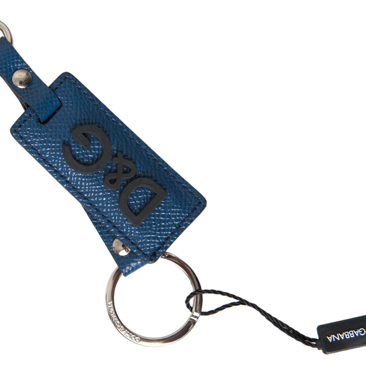 Elegant Blue Leather Keychain with Silver Accents