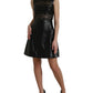 Shiny Black Nylon Cut Out A-line Mini Dress