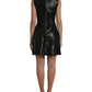 Shiny Black Nylon Cut Out A-line Mini Dress