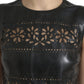 Shiny Black Nylon Cut Out A-line Mini Dress