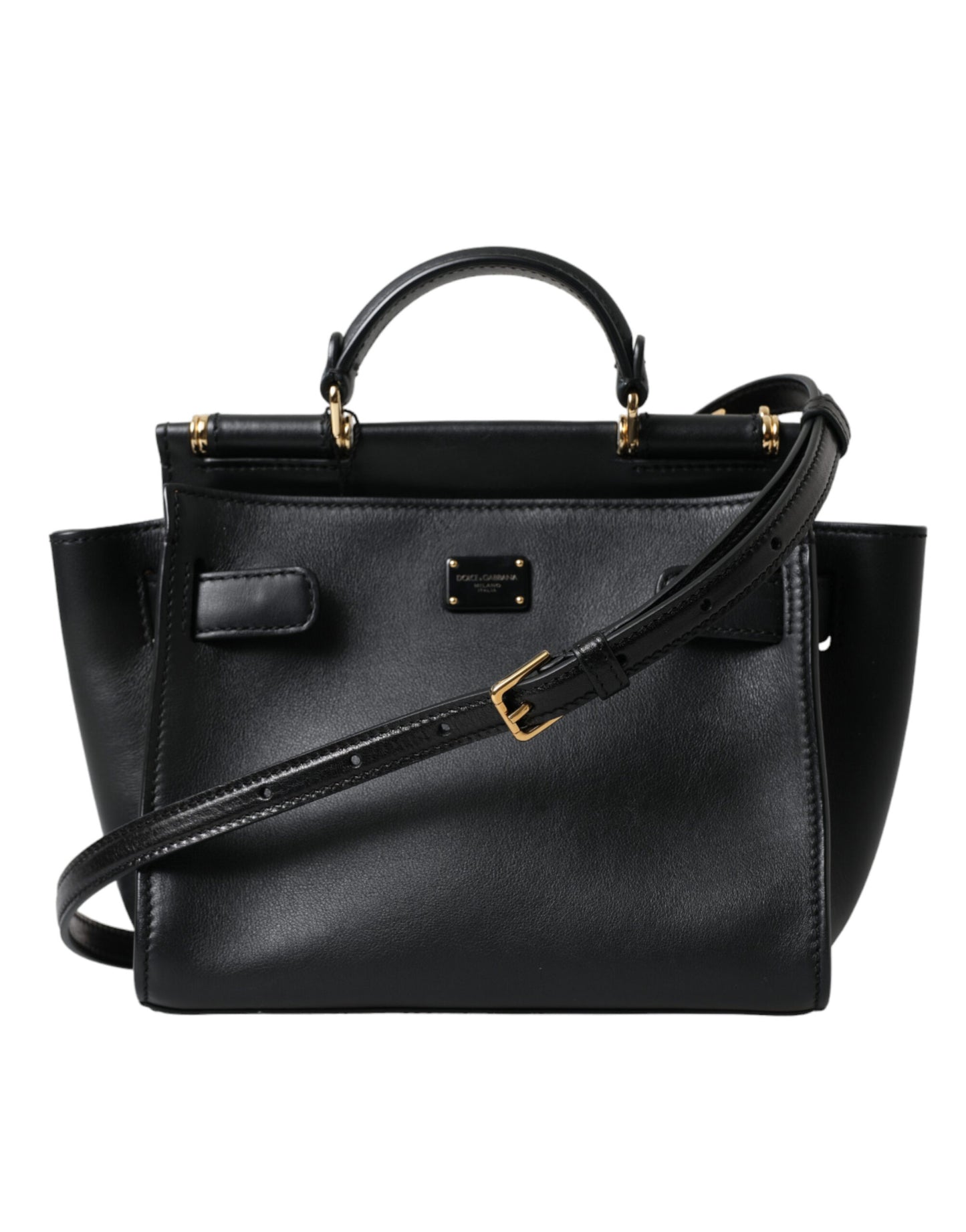 Elegant Black Leather Shoulder Bag with Gold Detailing