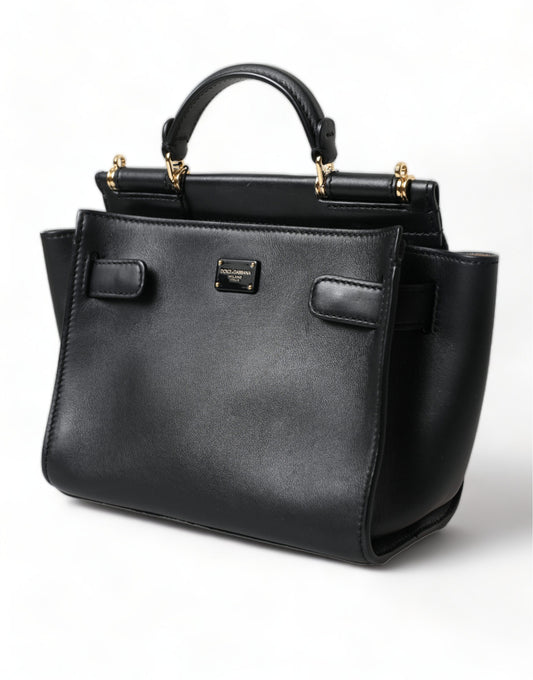 Elegant Black Leather Shoulder Bag with Gold Detailing