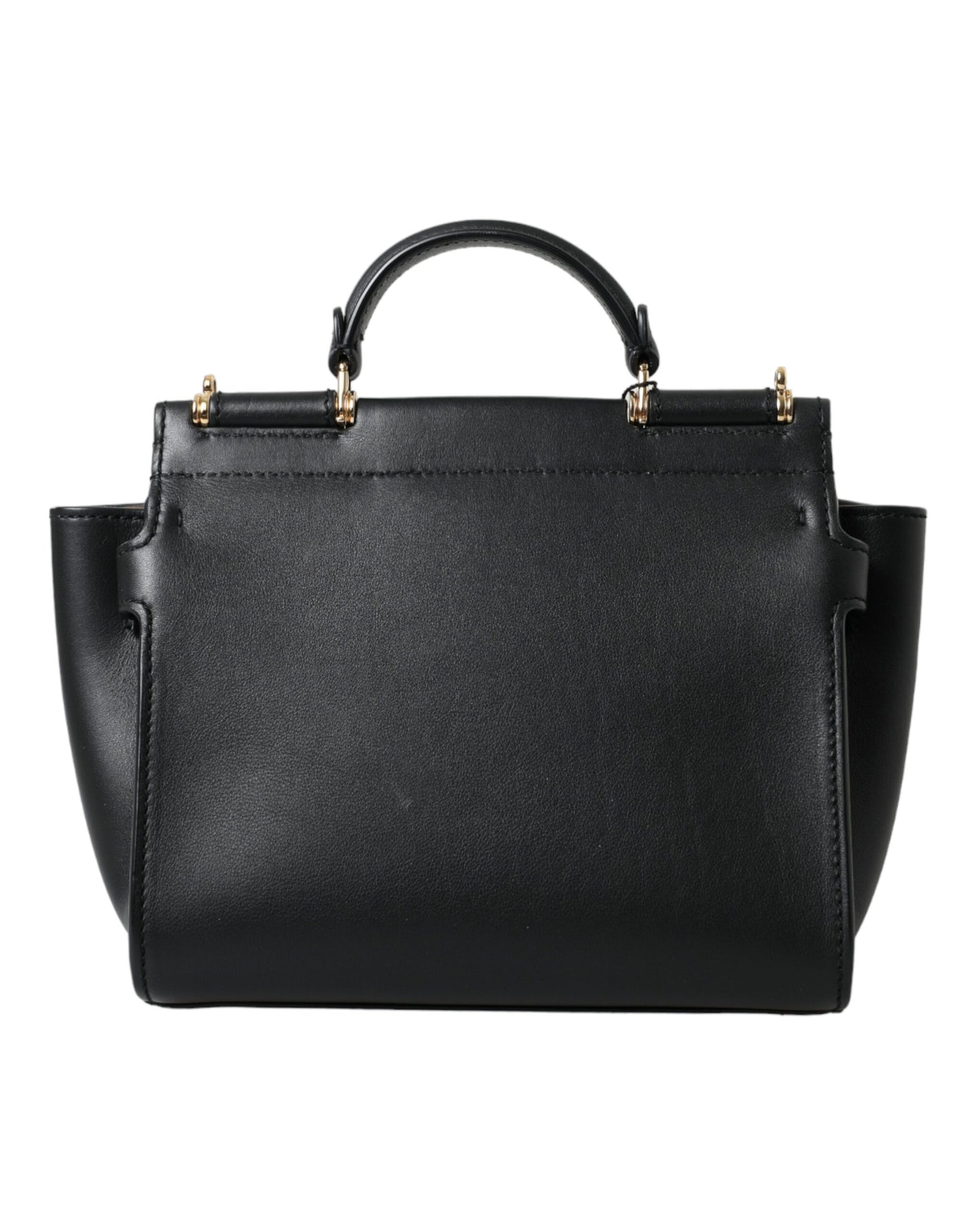 Elegant Black Leather Shoulder Bag with Gold Detailing