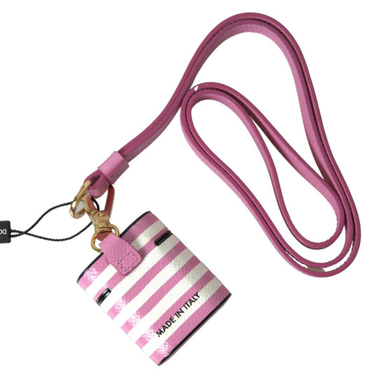 Chic Pink Stripe Leather Airpods Case