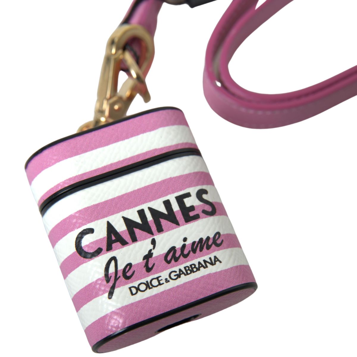 Chic Pink Stripe Leather Airpods Case