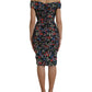 Multicolor Floral Sheath Off Shoulder Dress