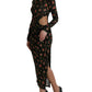 Black Floral Cut Out Sheath Long Maxi Dress