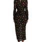 Black Floral Cut Out Sheath Long Maxi Dress