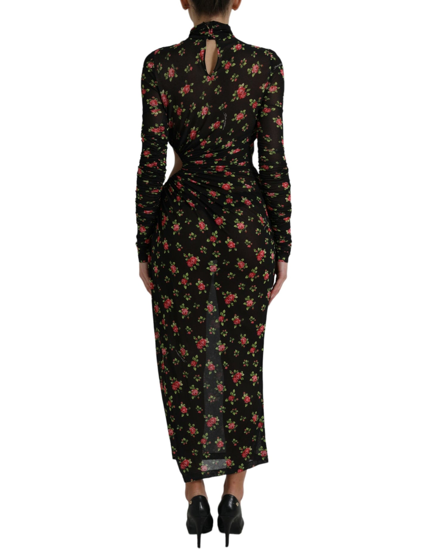 Black Floral Cut Out Sheath Long Maxi Dress