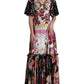 Multicolor Floral Print Silk Twill Gown Dress