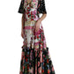 Multicolor Floral Print Silk Twill Gown Dress
