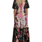 Multicolor Floral Print Silk Twill Gown Dress