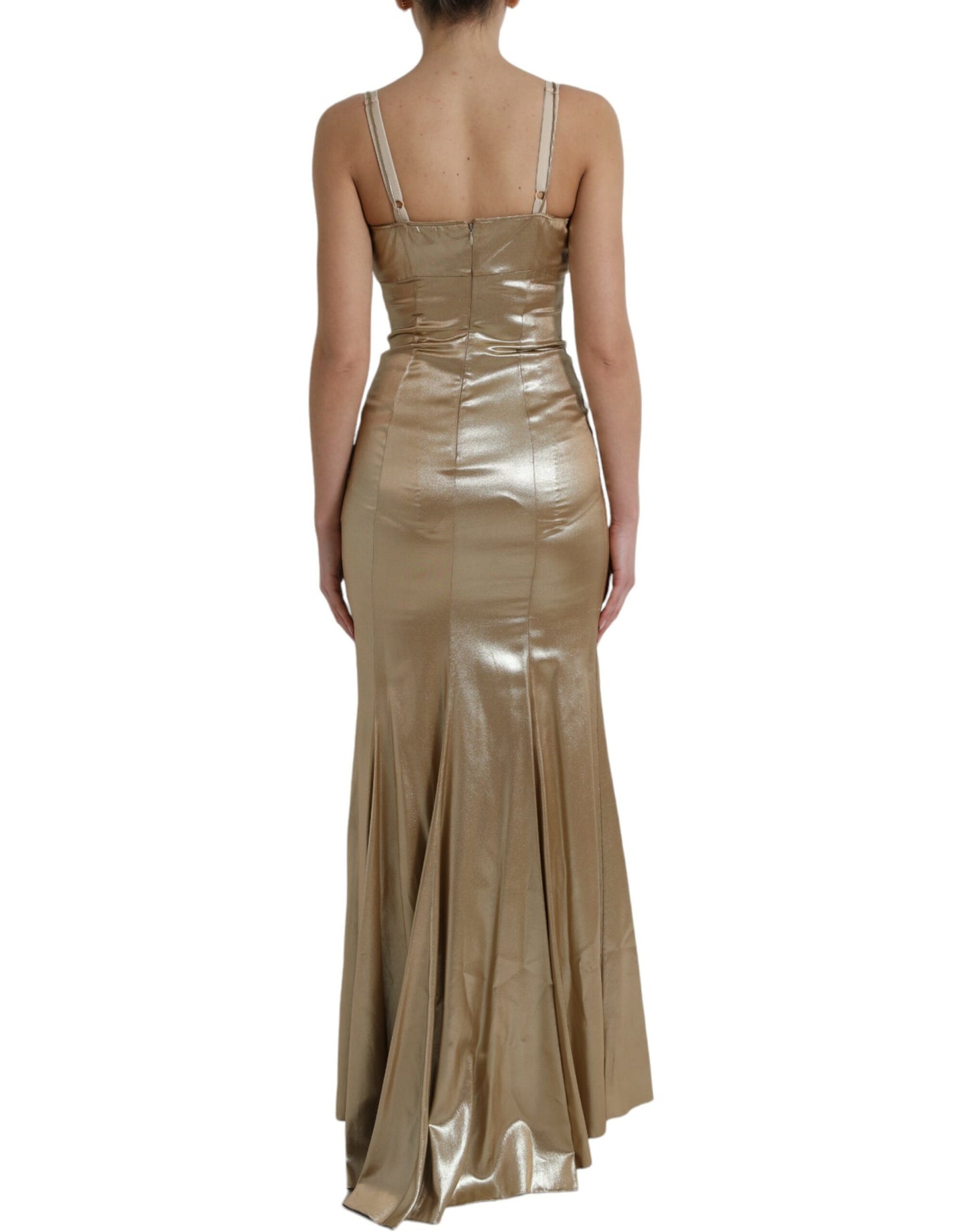 Metallic Gold Crystal Embellished Gown Dress